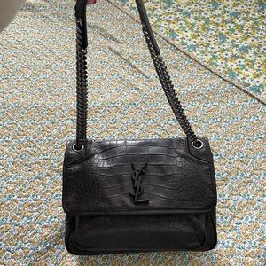 Saint Lauren Crocodile Embossed Monogram Medium Niki Chain Bag